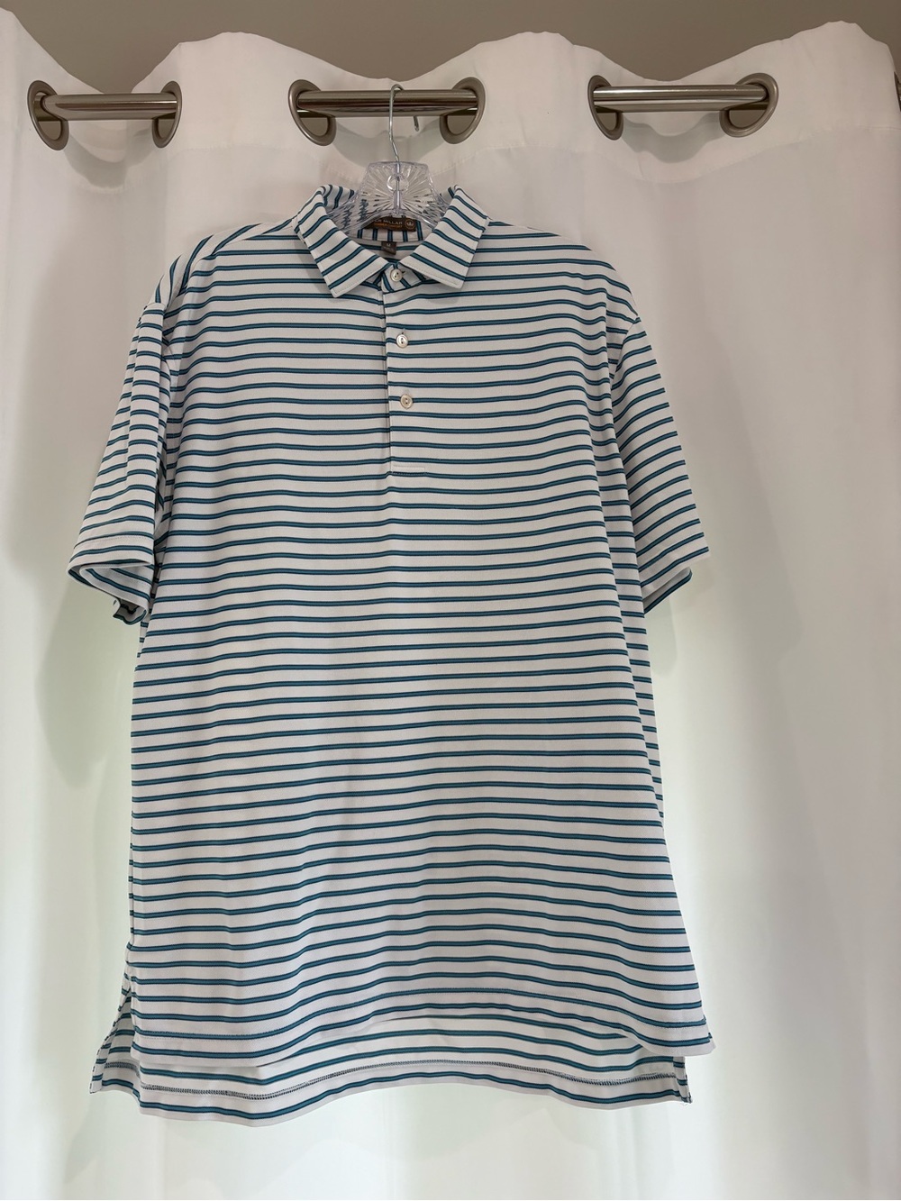 Peter Millar White Polo with Blue Stripes